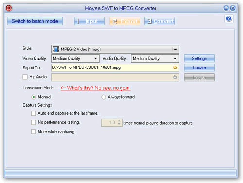 Screenshot of swf to mpeg converter setting output mpeg video
