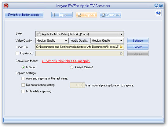 export setting - flash to appletv converter