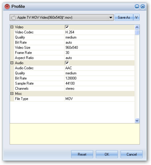 format setting - flash to appletv converter