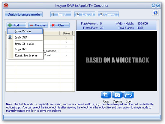 Batch mode input files - flash to appletv converter