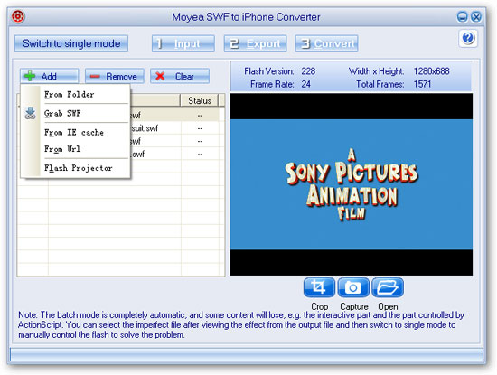 batch mode input files- flash to iphone converter