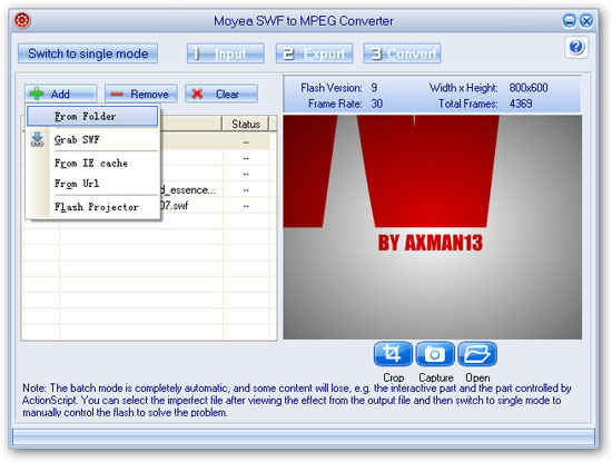 input files - flash to mepg converter