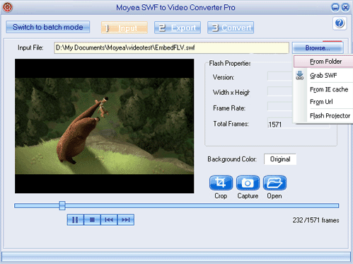 Convert online and local SWF to video like SWF to AVI, SWF to MPEG/MOV/FLV/3GP.