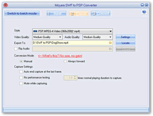 Screenshot of swf to psp video converter setting output psp mp4 video