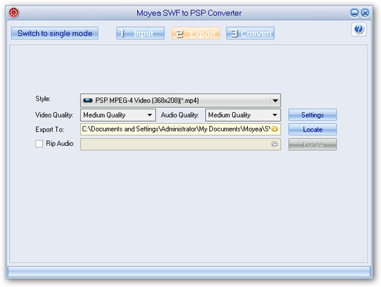 export settings in batch mode - flash to psp converter